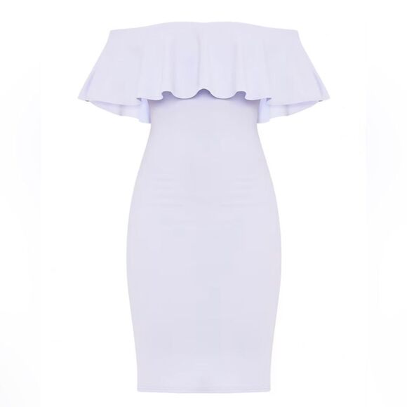 NWT- Pretty little thing Celinea Dusty Blue Bardot Frill Midi Dress - Picture 9 of 10